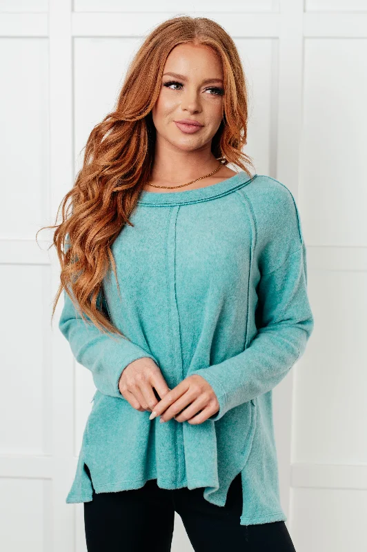 Hazel Blues® | Simple Silhouette Brushed Hacci Sweater in Dusty Teal Neon Metallic Matte Hazel Blues® | Simple Silhouette Brushed Hacci Sweater in Dusty Teal Neon Metallic Matte