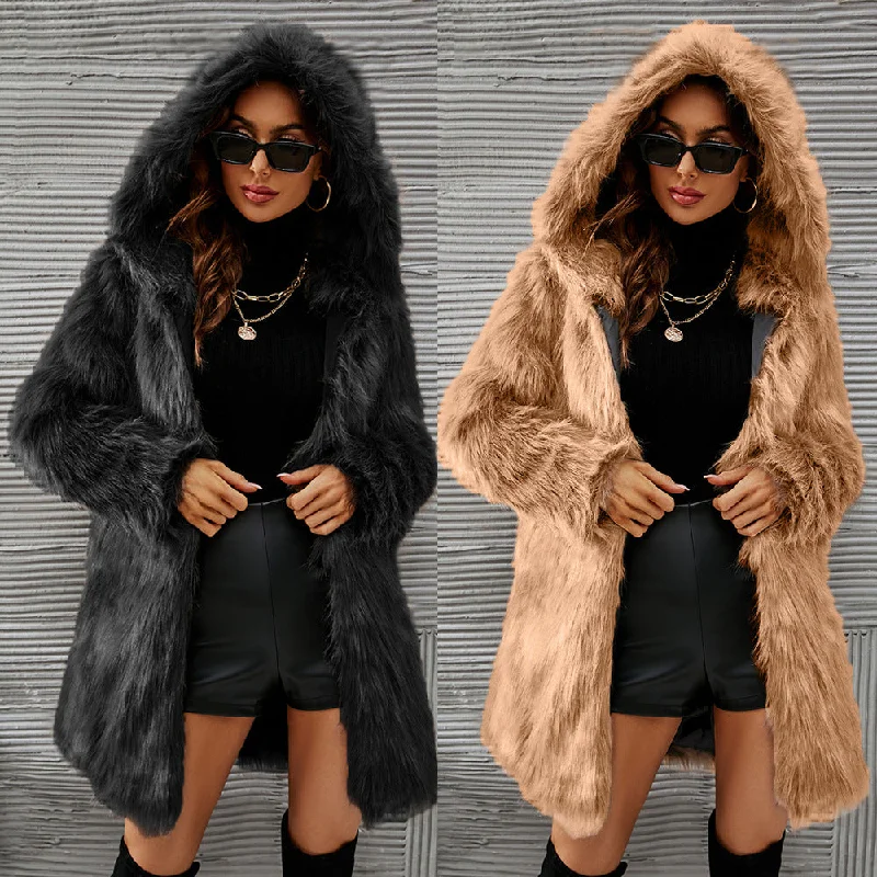 Vireous Women's Glamorous Over-Size Hooded Faux Fur Jacket Collared Jacket Crew Neck Jacket Turtle Neck Jacket Vireous Women's Glamorous Over-Size Hooded Faux Fur Jacket Collared Jacket Crew Neck Jacket Turtle Neck Jacket