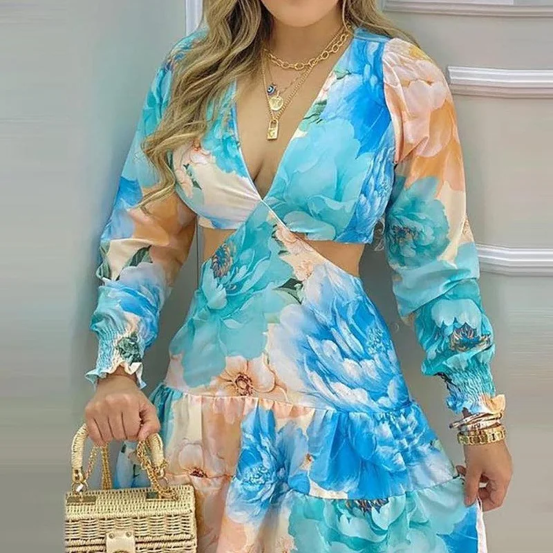 Women's Fashion Printing Hollow Dress