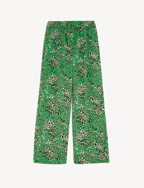 Crepe Animal Print Wide Leg Cropped Trousers Trousers Corduroy Warm