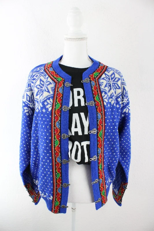 Vintage Blue Knit Cardigan (L) Terry Terry Cloth Terry Knit