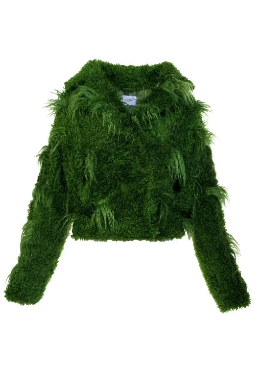 GREEN LLAMA FAUX FUR JACKET Faux Fur Fabric Real Fur Fabric Shearling Fabric