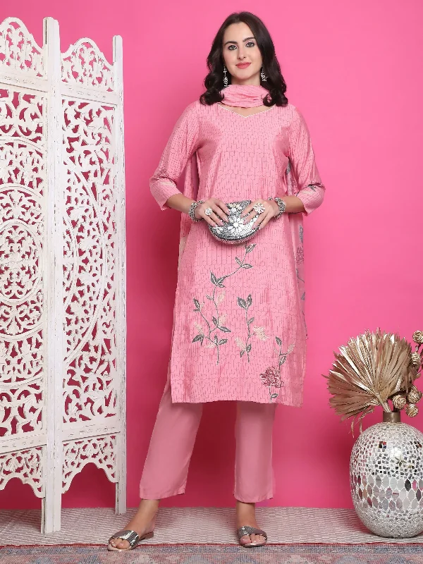 Jyoti Fashion Women's Pink Muslin Floral Print with Jari & Crystal work Kurta with Trouser & Dupatta Trousers Wedding White Jyoti Fashion Women's Pink Muslin Floral Print with Jari & Crystal work Kurta with Trouser & Dupatta Trousers Wedding White