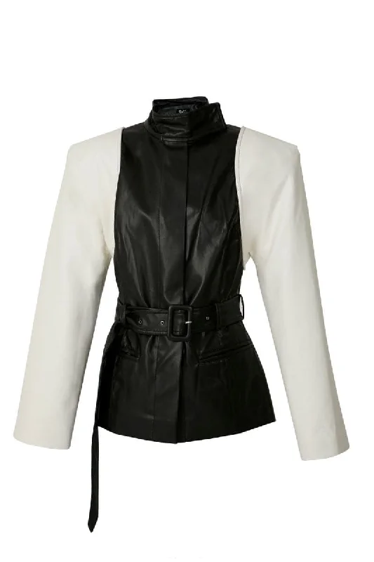 BLACK AND WHITE BLAZER JACKET Snapped Jacket Toggled Jacket Drawstring Jacket