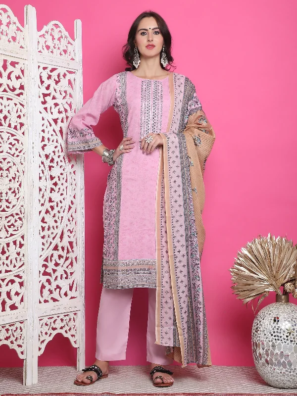 Jyoti Fashion Women's Pink Cotton Floral Digital Print with Resham Thread Work Kurta with Trouser & Dupatta Trousers Travel Practical Jyoti Fashion Women's Pink Cotton Floral Digital Print with Resham Thread Work Kurta with Trouser & Dupatta Trousers Travel Practical