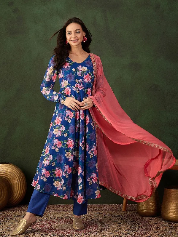 Sangria Printed Kurta, Trouser With Dupatta Trousers Summer Linen