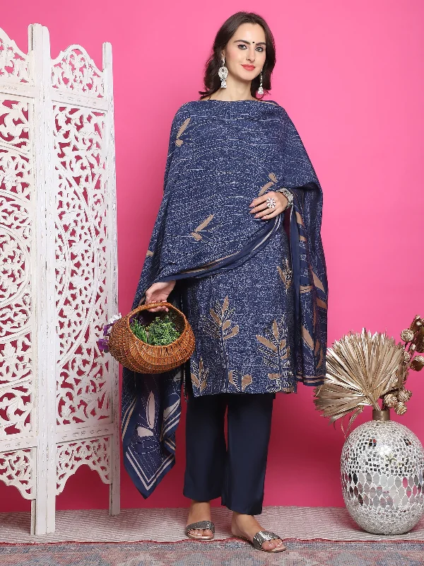 Jyoti Fashion Women's Navy Blue Muslin Floral Print with Jari & Crystal work Kurta with Trouser & Dupatta Trousers Mesh Breathable Jyoti Fashion Women's Navy Blue Muslin Floral Print with Jari & Crystal work Kurta with Trouser & Dupatta Trousers Mesh Breathable