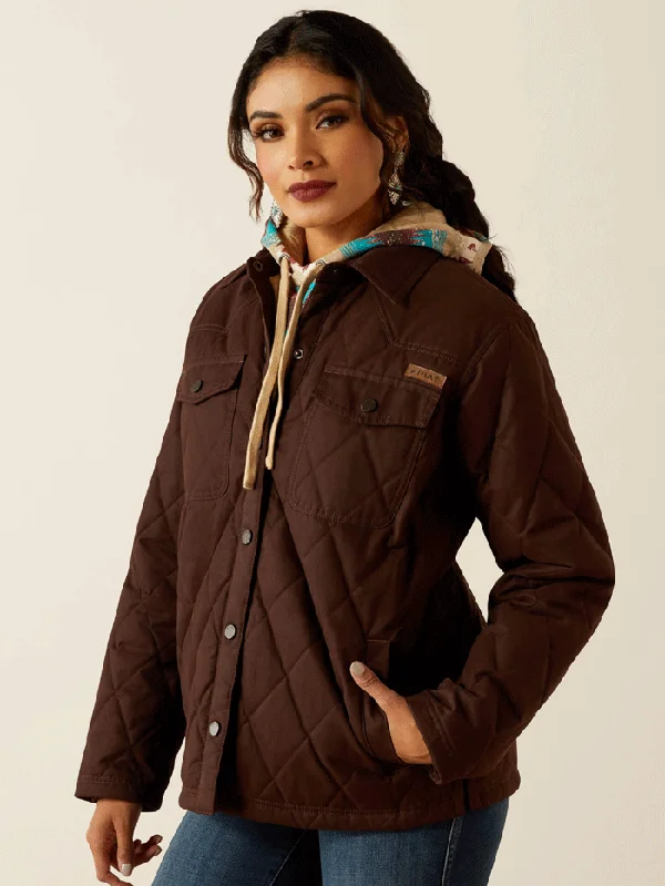 Ariat 10052401 Womens Grizzly Quilted Barn Jacket Mole Dark Brown Print Jacket Jacquard Jacket Patchwork Jacket