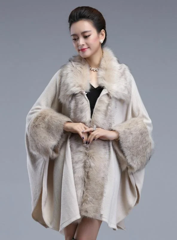 FUR SHAWL COAT KNITTED CARDIGAN SHAWL CLOAK Tailored Straight A-Line