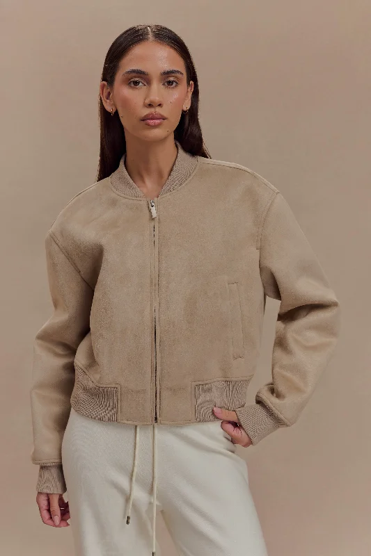 Rudy Suede Bomber Jacket - Sand Wool Jacket Cashmere Jacket Tweed Jacket