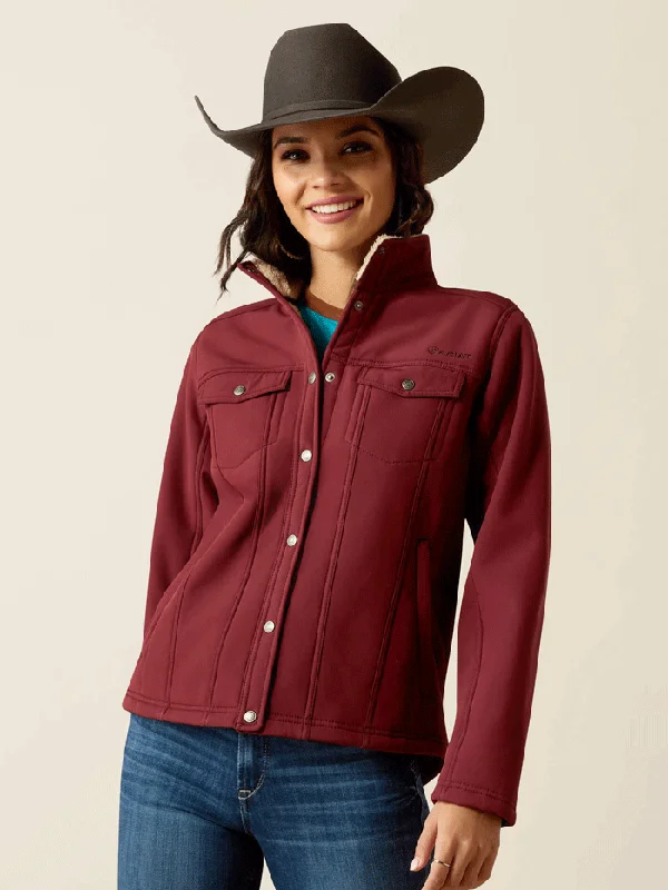 Ariat 10053011 Womens Berber Back Softshell Jacket Tawny Port One-Shoulder Jacket Off-the-Shoulder Jacket Asymmetrical Jacket