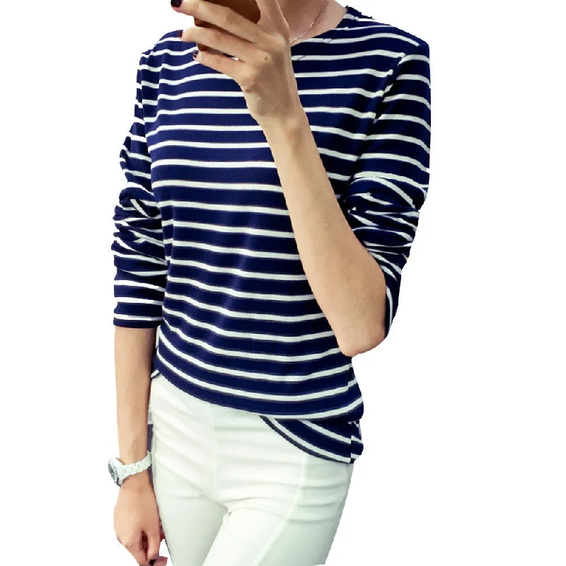 Spring Harajuku Women Striped Pirnt T Shirt Tops Casual Slim Style Long Sleeve Bottoming Shirt Pullovers Plus Size M-XXL Flutter Sleeve Feminine Spring Harajuku Women Striped Pirnt T Shirt Tops Casual Slim Style Long Sleeve Bottoming Shirt Pullovers Plus Size M-XXL Flutter Sleeve Feminine