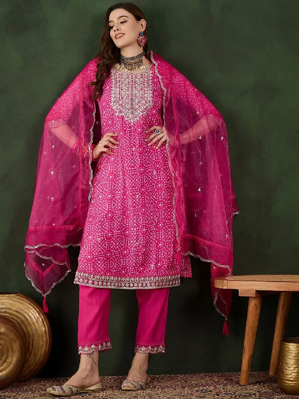 Sangria Embroidered Kurta & Trouser With Dupatta Trousers Tapered Slim Fit