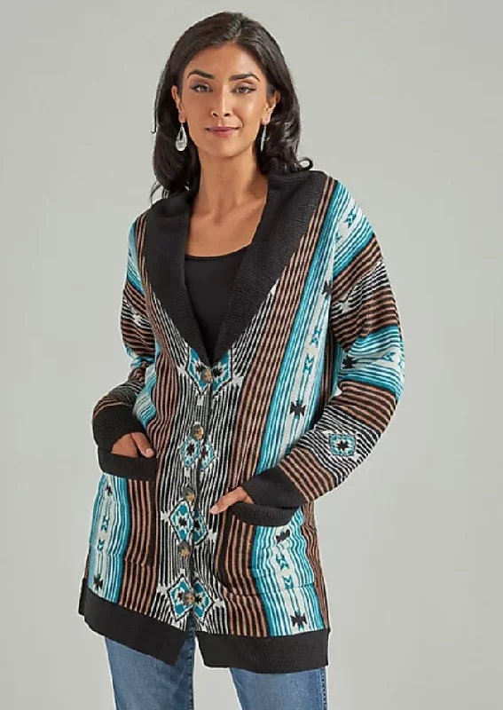 Wrangler Women's Retro Geo Shawl Collar Black Cardigan Chenille Blend Fleece Blend Nylon Blend Wrangler Women's Retro Geo Shawl Collar Black Cardigan Chenille Blend Fleece Blend Nylon Blend