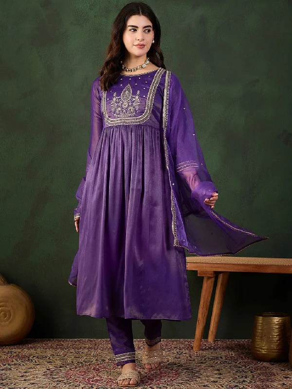 Sangria Embroidered Kurta & Trouser With Dupatta Kurta Set Trousers cozy soft