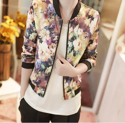 Women Spring Jackets Short Tops Long Sleeve Floral Print Coat Vintage Women Clothing Bomber Jacket Stand-Up Collar Roll-Neck Collar Turtle Neck Women Spring Jackets Short Tops Long Sleeve Floral Print Coat Vintage Women Clothing Bomber Jacket Stand-Up Collar Roll-Neck Collar Turtle Neck