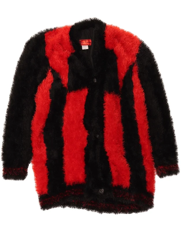 VINTAGE Womens Cardigan Sweater UK 20 2XL Red Striped Polyester Nylon Fabric Polyester Fabric Spandex Fabric VINTAGE Womens Cardigan Sweater UK 20 2XL Red Striped Polyester Nylon Fabric Polyester Fabric Spandex Fabric