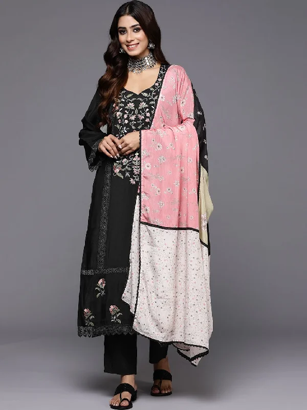 Indo Era Women Floral Embroidered Regular Thread Work Kurta with Trousers & With Dupatta Trousers Satin Smooth