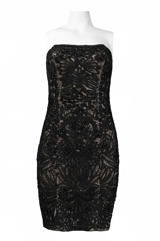 Embellished Applique Mesh Dress In Black