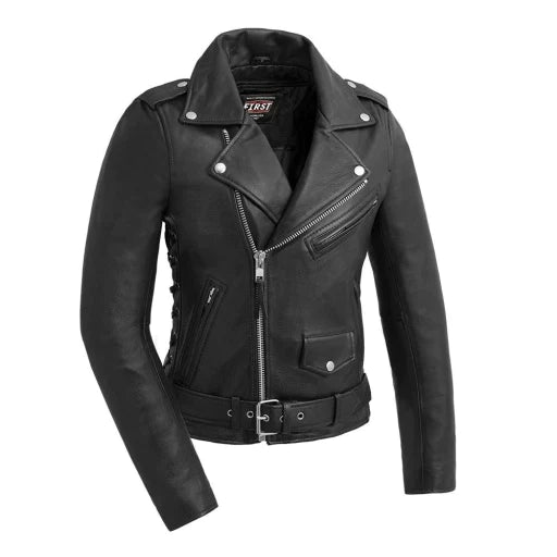 POPSTAR - WOMEN'S MOTORCYCLE LEATHER JACKET FIL150CDMZ Belted Jacket Elasticated Jacket Padded Jacket