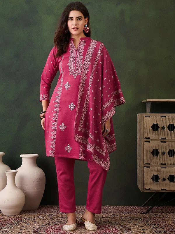 Sangria Self-Designed Winter Kurta & Trousers With Dupatta Trousers fashionable trendy