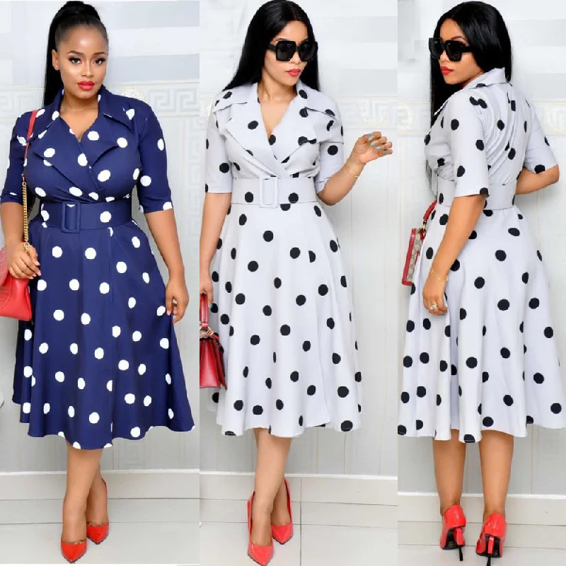 Dress Suit Collar Dots with Belt Large Size +
