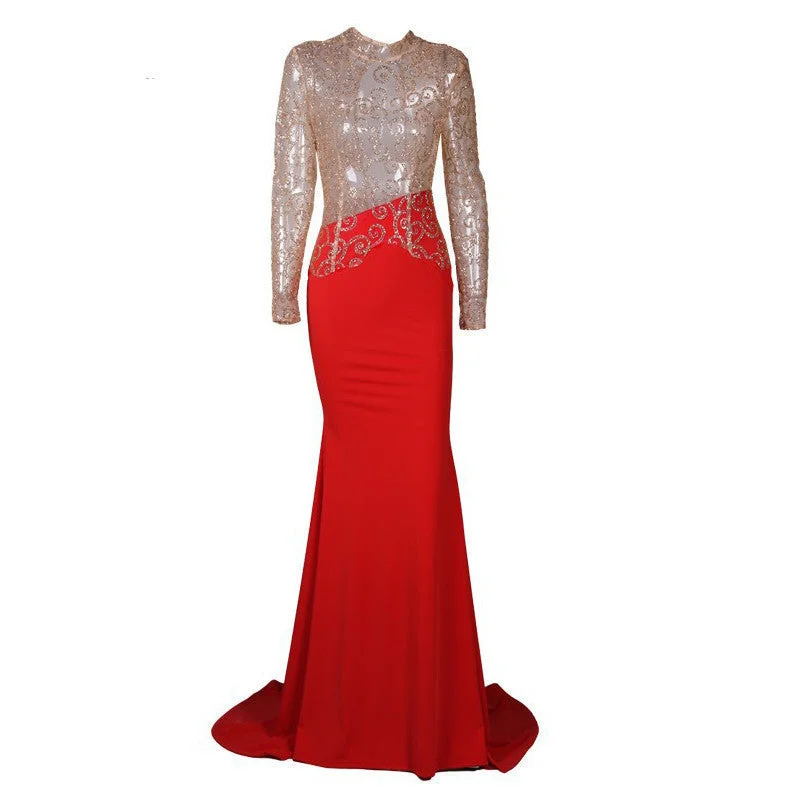 Fashion Flash sexy halter high-necked long-sleeved dress FT2537
