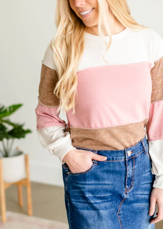 Pink Colorblock Long Sleeve Sweater - FINAL SALE Print Jacquard Patchwork