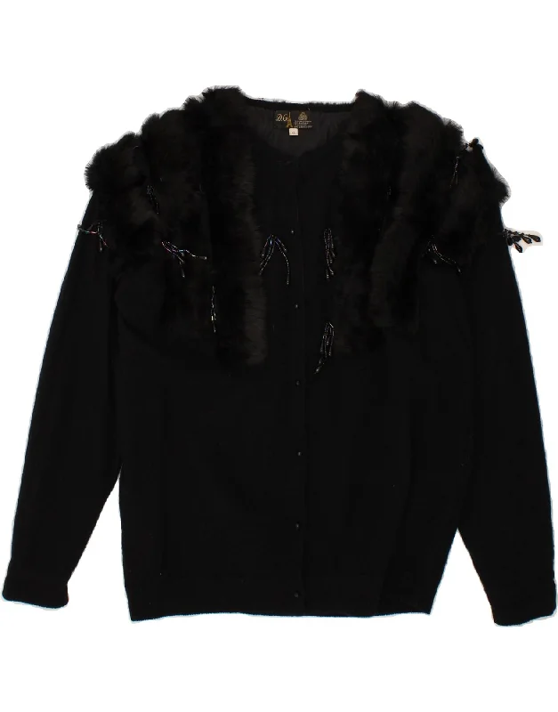 VINTAGE Womens Cardigan Sweater UK 18 XL Black Lambswool Knit Fabric Woven Fabric Fleece Fabric VINTAGE Womens Cardigan Sweater UK 18 XL Black Lambswool Knit Fabric Woven Fabric Fleece Fabric