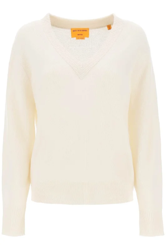 The V Cashmere Sweater  - Bianco Real Fur Shearling Chenille