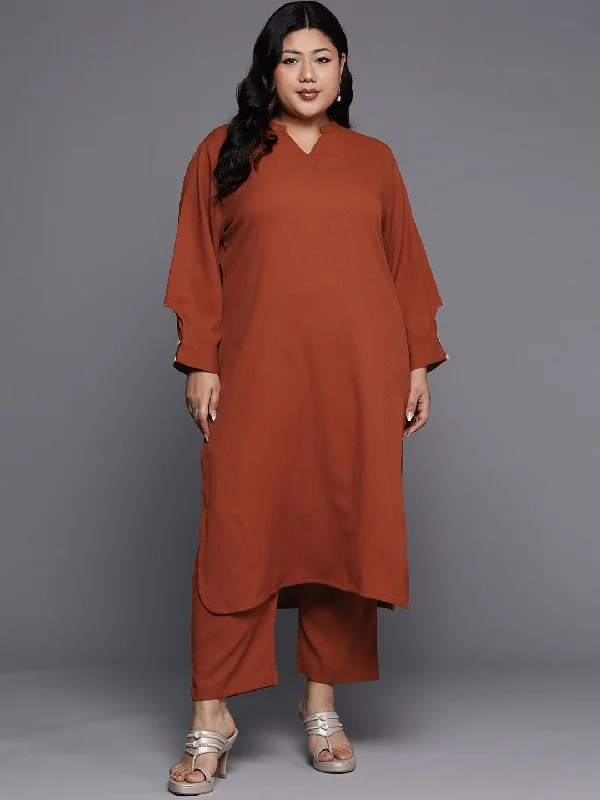 Sztori Plus Size Mandarin Collar Straight Kurta With Trouser Trousers Vintage Classic