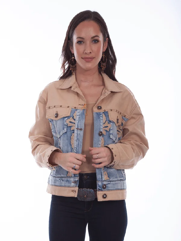 Scully HC686-TAN Womens Two Tone Jean Jacket Tan Fitted Jacket Loose Jacket Oversized Jacket