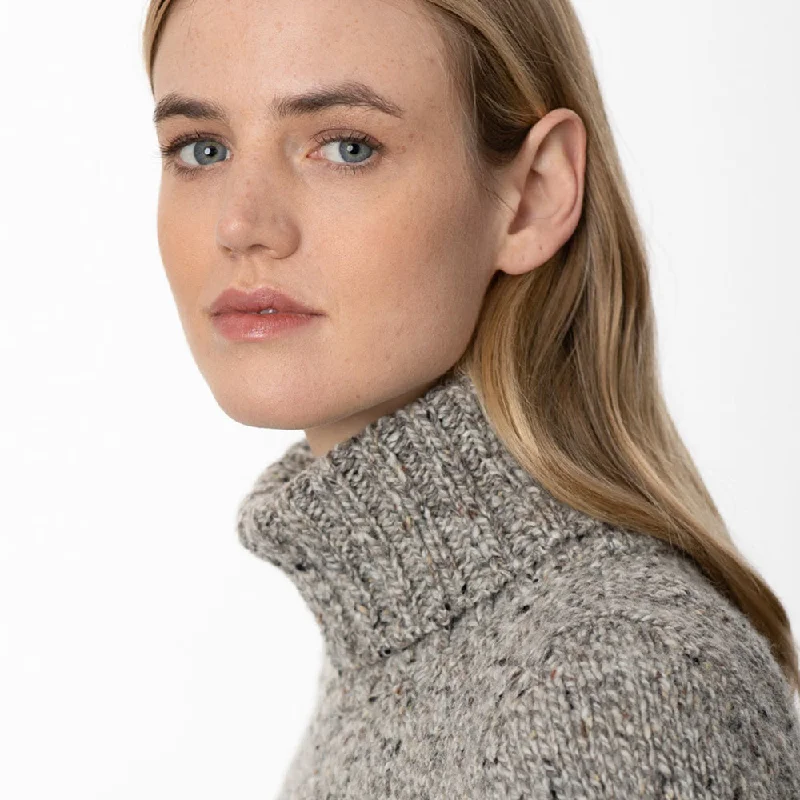 Porridge Donegal Wool Roll Neck Sweater Zippered Buttoned Snapped