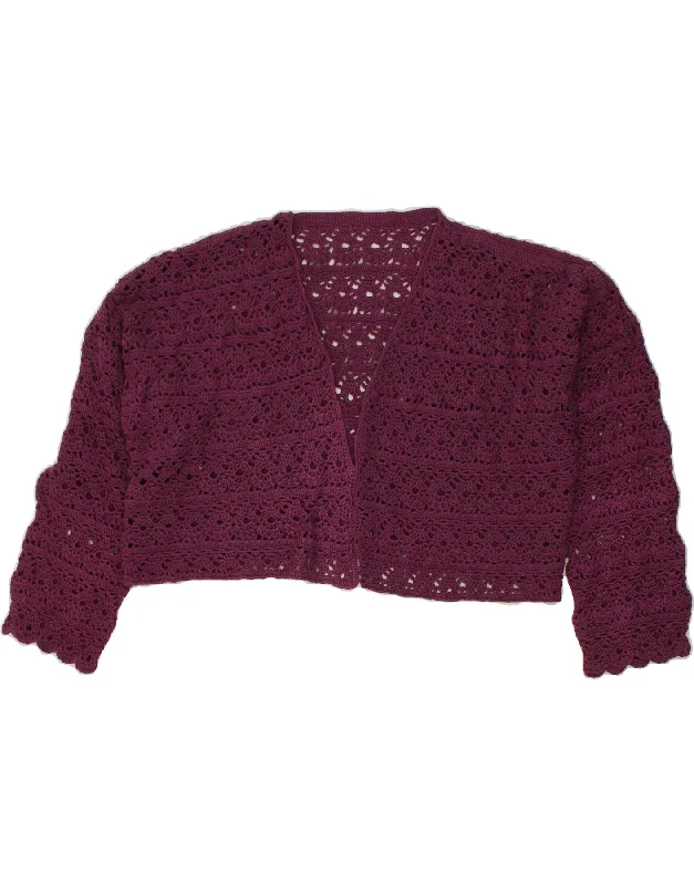 VINTAGE Womens Crop Crochet Cardigan Top UK 16 Large Purple Layered Multi-layer Single Layer VINTAGE Womens Crop Crochet Cardigan Top UK 16 Large Purple Layered Multi-layer Single Layer