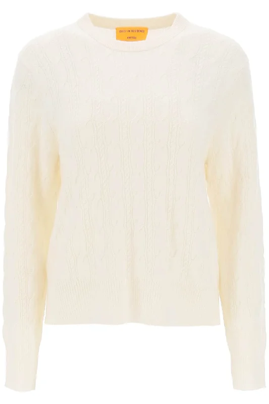 Twin Cable Cashmere Sweater  - White Slim Fit Regular Fit Oversized