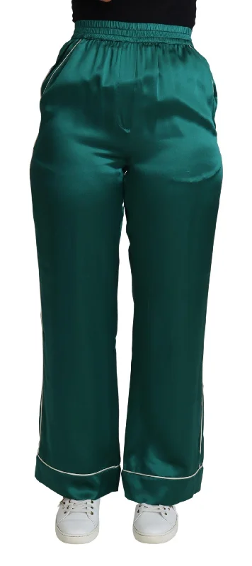 Dolce & Gabbana Exquisite Silk Pajama Trousers in Lush Women's Green Trousers Low Rise Relaxed Dolce & Gabbana Exquisite Silk Pajama Trousers in Lush Women's Green Trousers Low Rise Relaxed