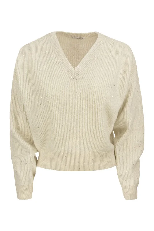 Dazzling & Sparkling cashmere and wool rib sweater Wool Fabric Cashmere Fabric Tweed Fabric