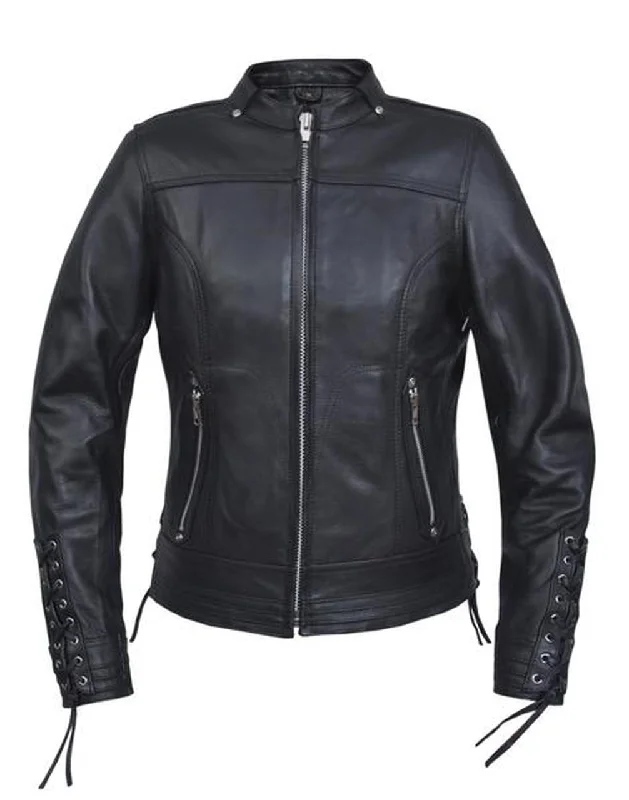 Ladies Laced Leather Motorcycle Jacket 6801.PL Satin Jacket Silk Jacket Chiffon Jacket