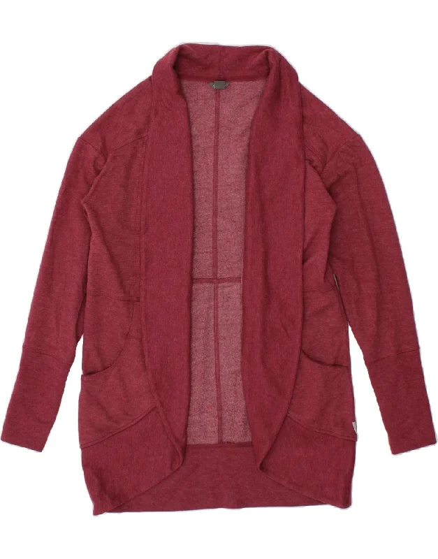 EDDIE BAUER Womens Oversized Longline Cardigan Sweater UK 10 Small Maroon Stretchy Elastic Breathable