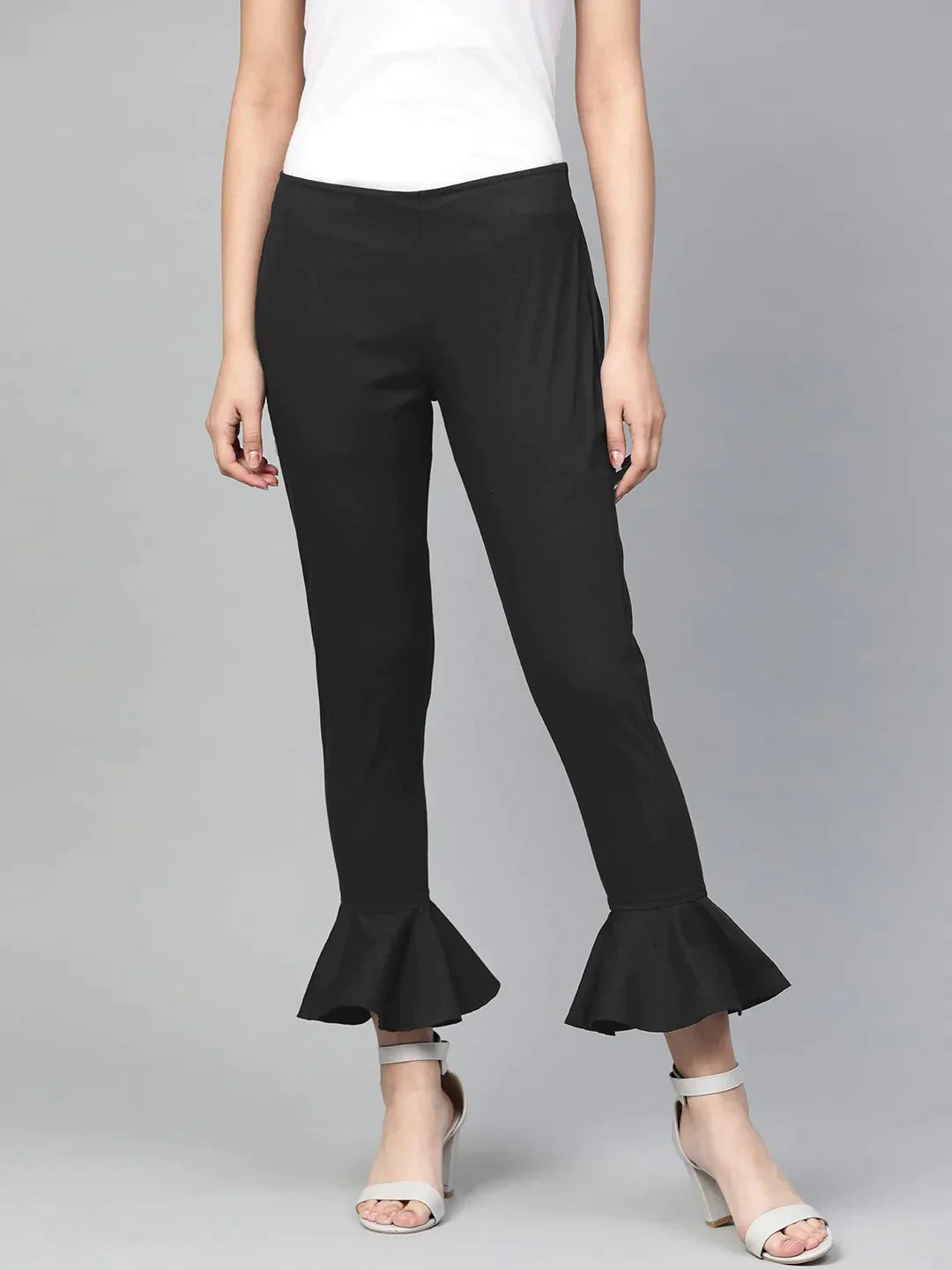 Women Black Smart Slim Fit Solid Bottom Flared Trousers - Rasiya Chinos Cotton Straight Leg Women Black Smart Slim Fit Solid Bottom Flared Trousers - Rasiya Chinos Cotton Straight Leg