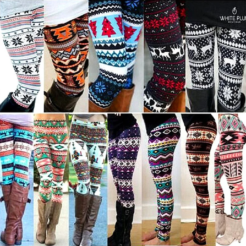 Leggings Pants Print High Waist Leggings Happy Christmas Party Long Pants Xmas Trousers Trousers Party Sparkling