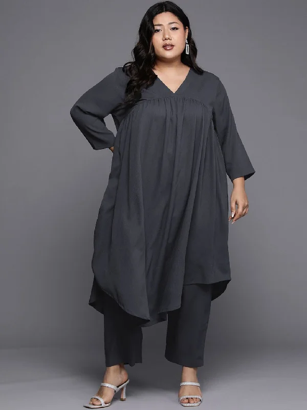 Sztori Plus Size V Neck A Line Kurta With Trouser Trousers Business Professional