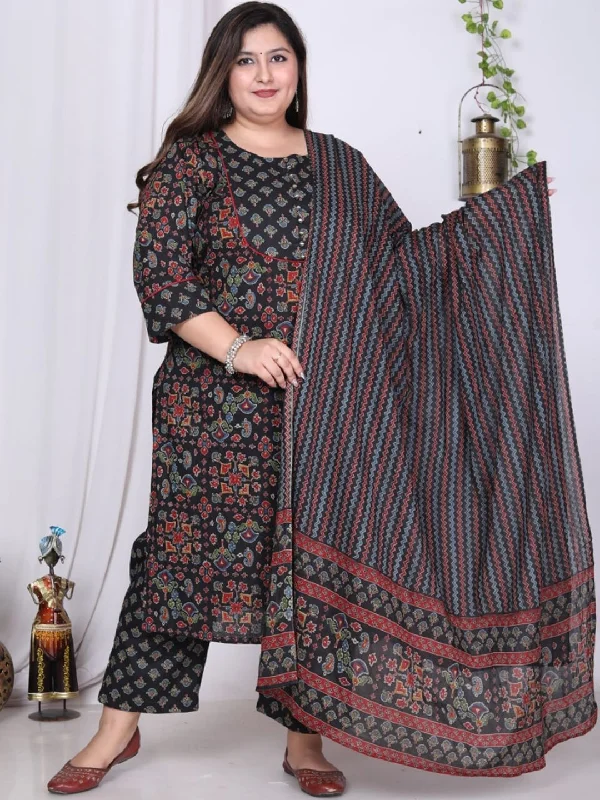 Swasti Plus Size Floral Printed Pure Cotton Kurta With Trousers & Dupatta Trousers Recommended Stylist