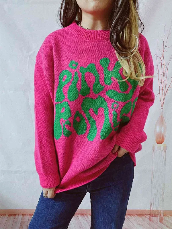 Hazel Blues® | PINKY PROMISE Graphic Sweater Turtle Neck Boat Neck Asymmetrical Neck Hazel Blues® | PINKY PROMISE Graphic Sweater Turtle Neck Boat Neck Asymmetrical Neck