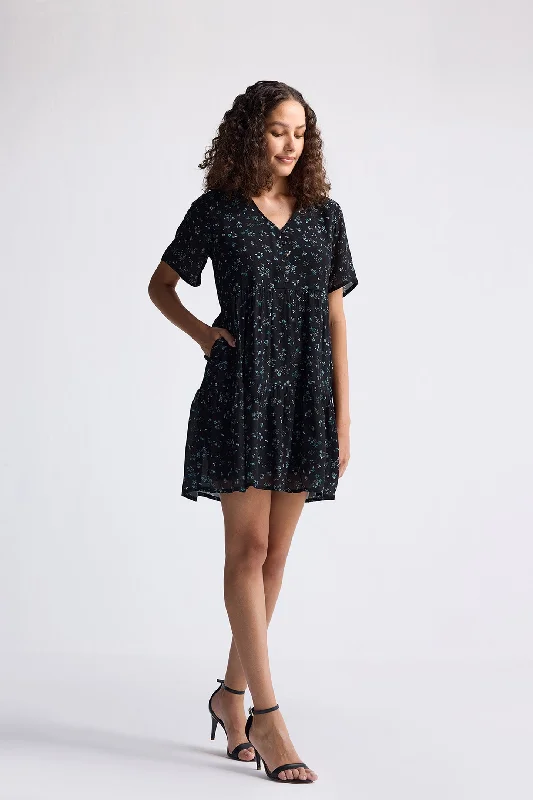 Reistor Floral Short Tiered Dress in Dark Blue | NEW COLLECTION