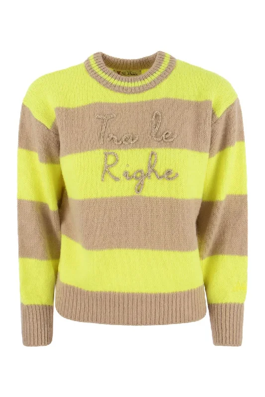 Brushed crew-neck jumper with lettering Bright Pastel Dark