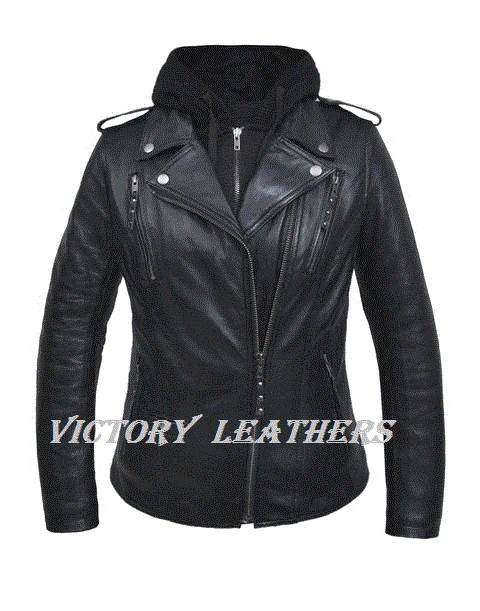 Ladies Premium Lightweight Lambskin Leather Jacket With Hoody Denim Jacket Leather Jacket Suede Jacket