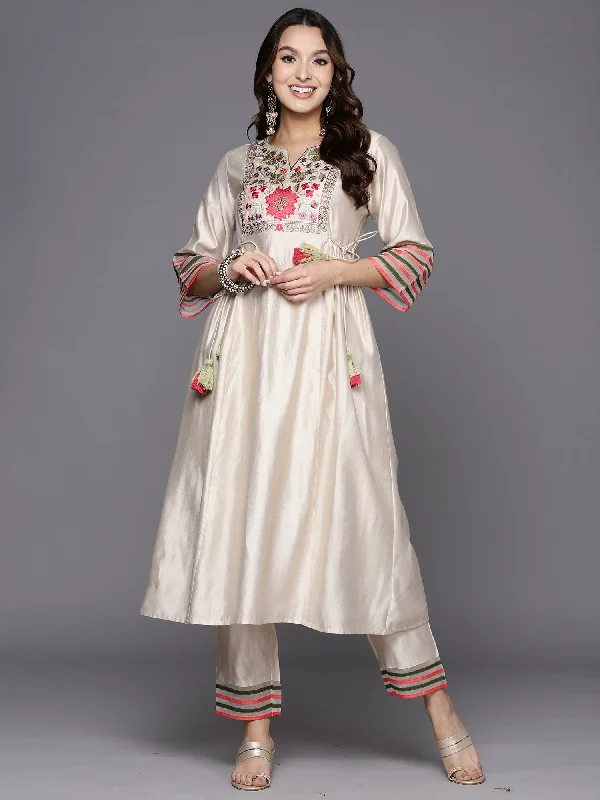 Women's White Embroidered A-Line Kurta Trousers Set - Indo Era Trousers Review Highly Women's White Embroidered A-Line Kurta Trousers Set - Indo Era Trousers Review Highly