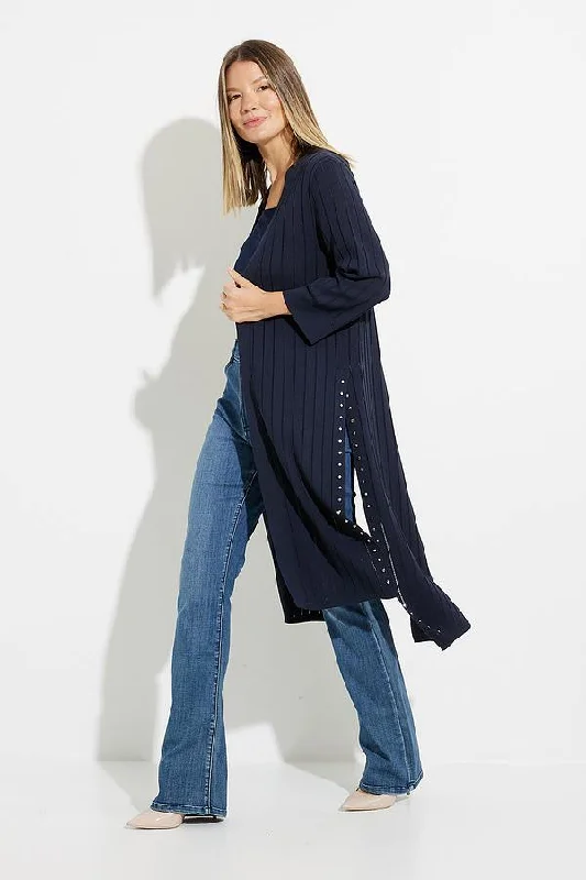 Women's Joseph Ribkoff | Studded Long Cardigan | Midnight Blue Transparent Opaque Sheer