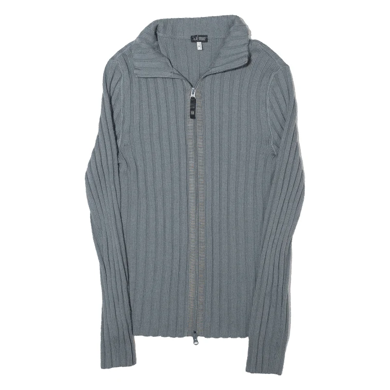 ARMANI Ribbed Cardigan Blue Tight Knit Wool Womens M Fleece Fabric Down Fabric Feather Fabric ARMANI Ribbed Cardigan Blue Tight Knit Wool Womens M Fleece Fabric Down Fabric Feather Fabric